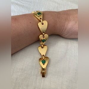 JCB for Jean-Charles Boisset Heart Link Bracelet w/ Faux Emerald‎ Heart Stones